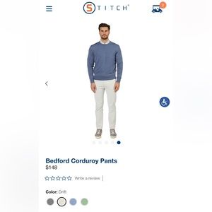 NWT Men’s Stitch Golf Bedford Corduroys in Drift 38x32. Current Retail $148.